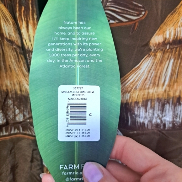 Farm Rio Malocas Long Sleeve Midi Dress Malocas Beige Medium NWT - Picture 9 of 11